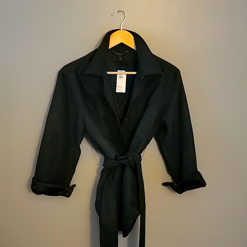 Banana Republic NWT black waist tie dress suede-like shirt size S